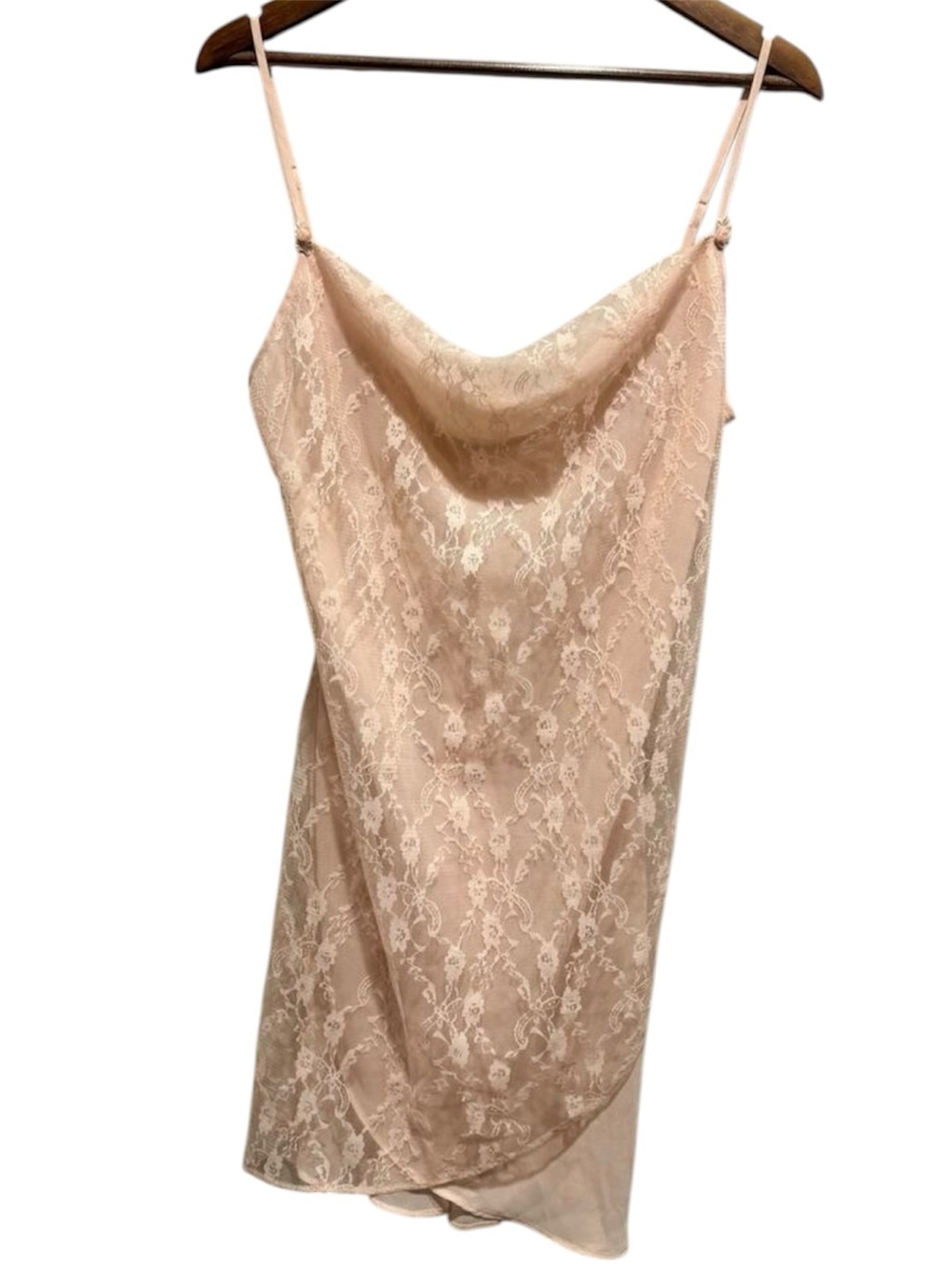 Y2K Pink Lace Slip Dress Cowl Neck Coquette Vintage Lingerie M